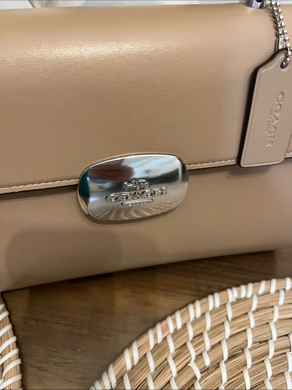 Coach Taupe Leather Top-Handle Satchel with Silver Hardware